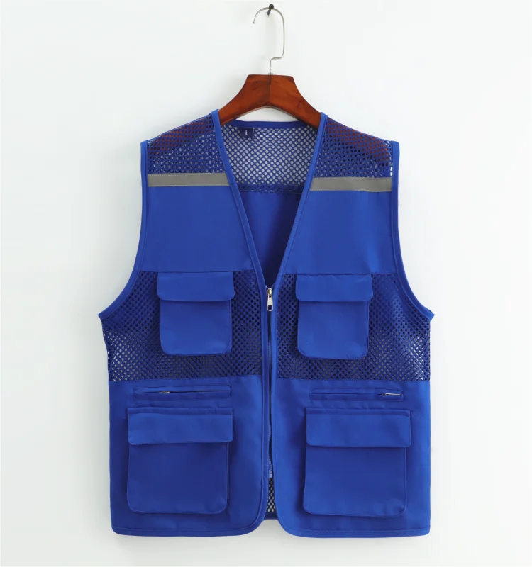 Customized construction site defense worker labor clothing reflective mesh breathable vest with multiple pockets vest