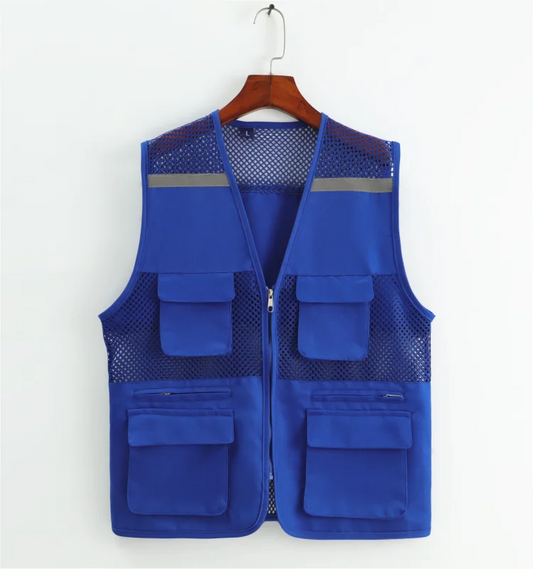 Customized construction site defense worker labor clothing reflective mesh breathable vest with multiple pockets vest