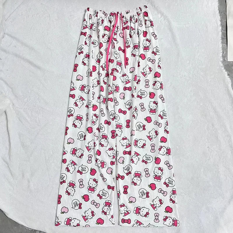 Spring Autumn Anime Hello Kitty Y2k Kawaii Pajamas Women Loose Cartoon Casual Home Pants Fashion Trousers Girl Pajama Pants Gift