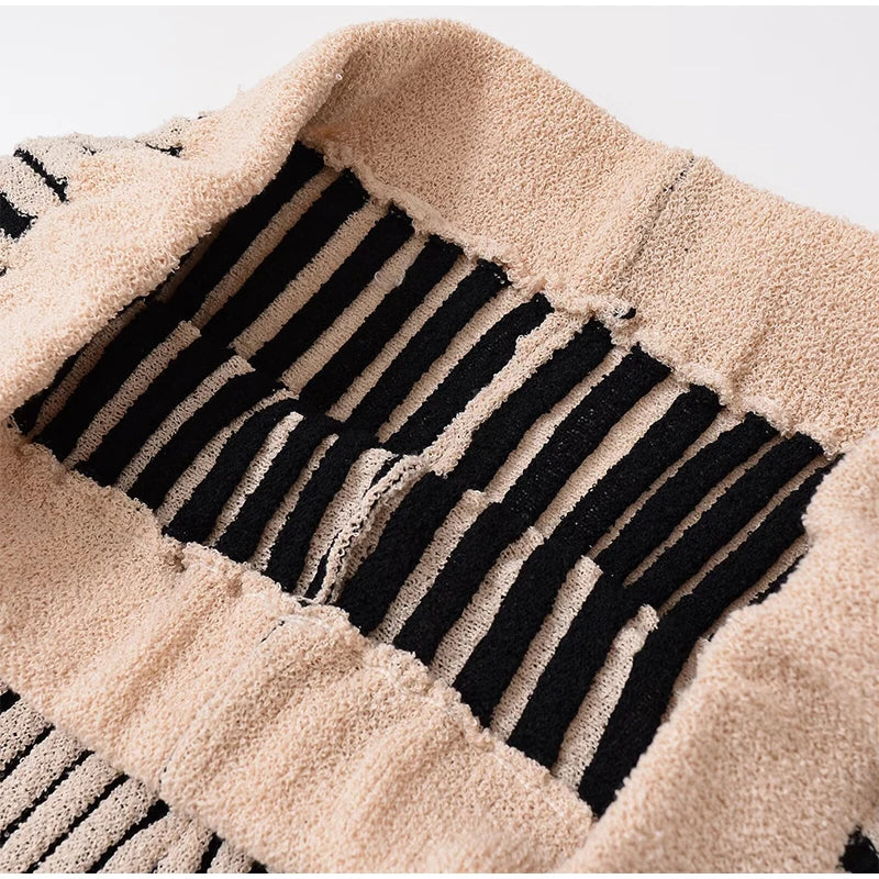 Chic Striped Knitted Button Set Women Elegant Round Neck Short Sleeved Slim Fit Two-piece Suit 2025 New Summer Holiday Outfits