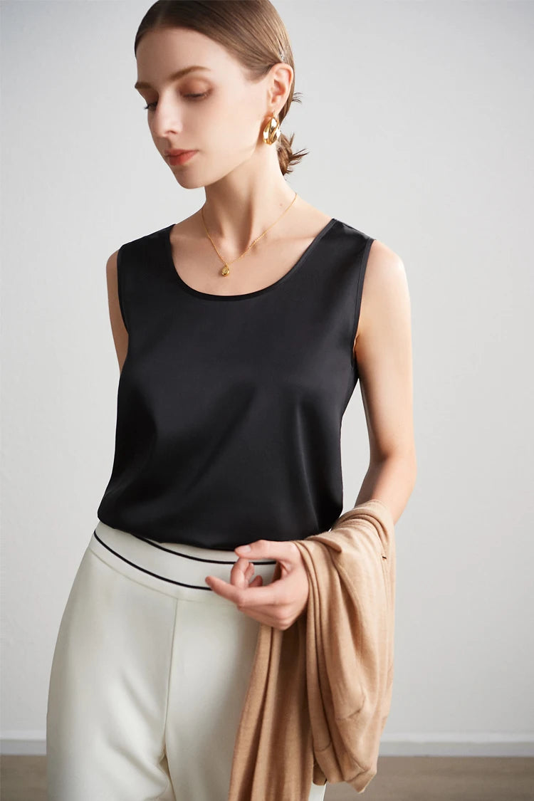 SuyaDream. Débardeur basique confortable pour femmes, 100% soie véritable, t-shirt Chic sans manches à col rond, gilets d'été solides 2025, blanc, rose, Beige