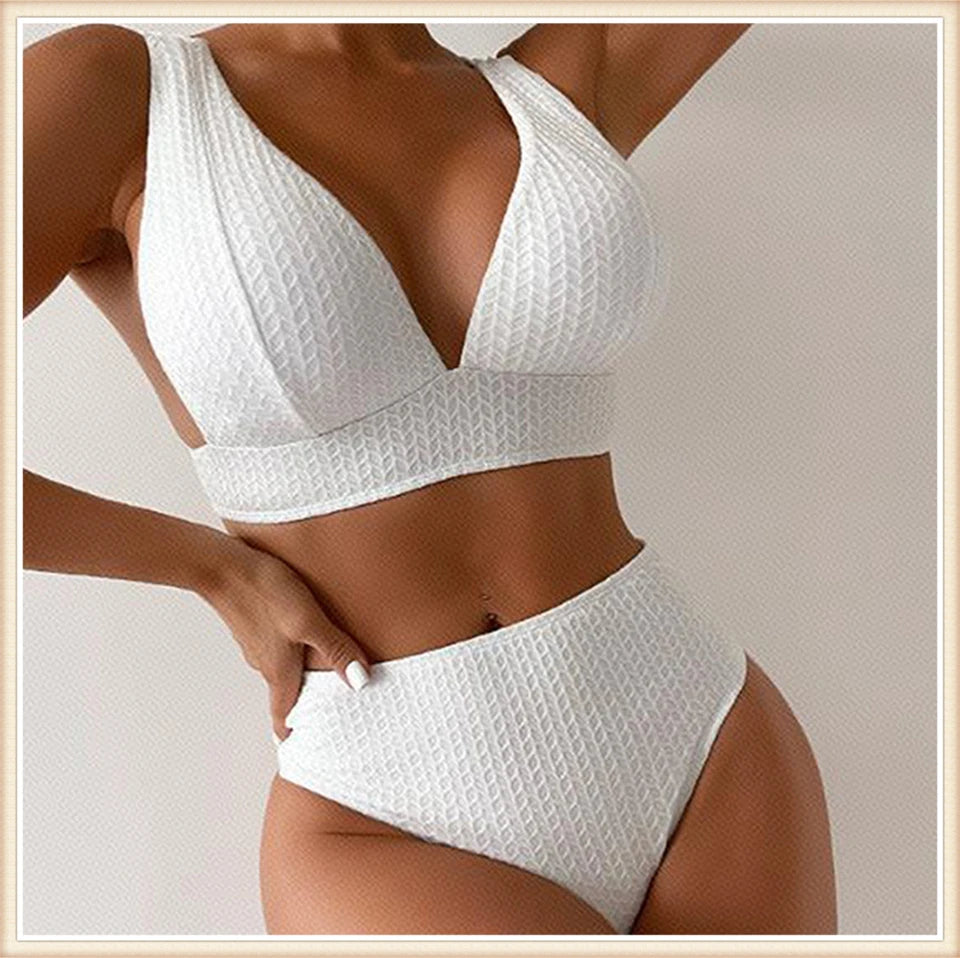 Shoulder Strap Triangel Bikinis 2024 Women High Waist Swimsuit White Sexy Swimwear Female Bathers Bathing Swimming Swim Suit