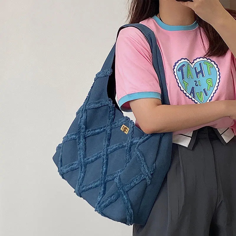 Tassel Denim Bag 2023 Brand Canvas Bag Women Bag Large Capacity Casual Shoulder Handbag Shopping Tote Storage Bag Suede Dropship