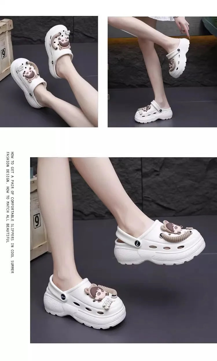 New summer cute little person hole shoes women's shoes breathable thick sole comfortable slippers beach shoes sandal Platform