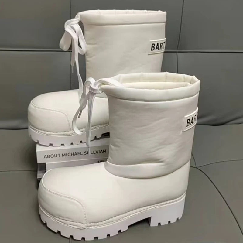 Brand Big Head Ugly Snow Boots Winter Waterproof Non-slip Drawstring Thick Bottom Warm Heightening Short Boots Women's Ski Boots