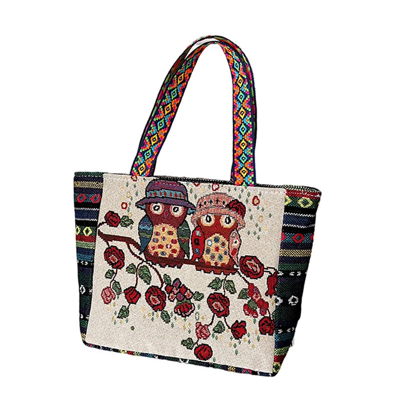 Animal Ethnic Style Handbag Trendy Elephant Embroidery Handbag Owl Canvas Women Shoulder Bags Women Tote Bag