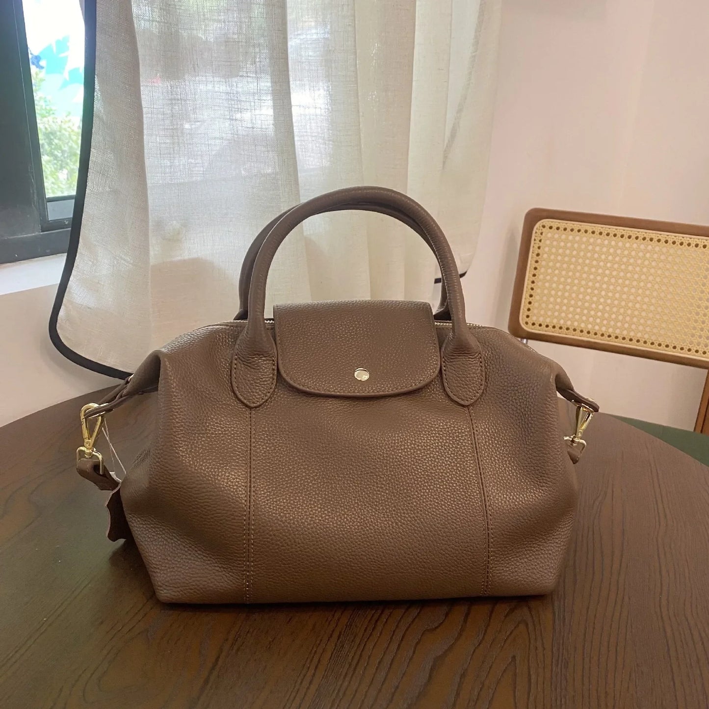 Soft Cow Leather Dumpling Shape Handbag Women's Classic Top-handle Bag Simple Design Single Shoulder Crossbody Bag