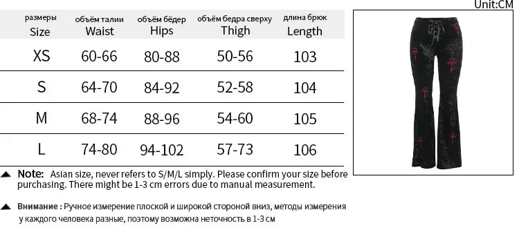 Harajuku Fashion Cross Embroidery Soft Long Pant Velvet High Waist Flare Pants Women Autumn Mall Gothic Slim Trousers