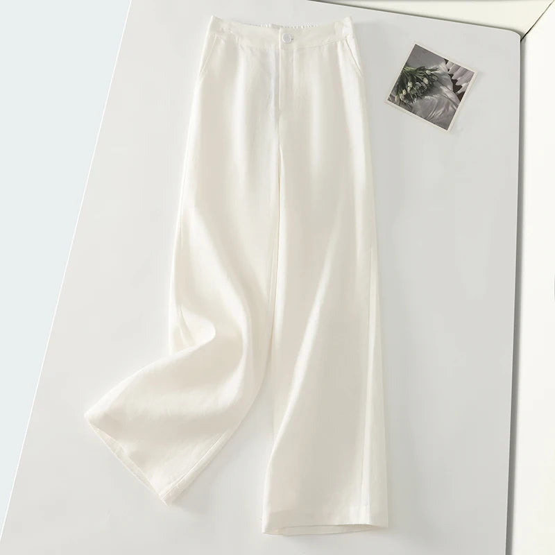 Cotton suit pants female summer new Korean fashion simple literary temperament elastic high waist leisure straight nine pants