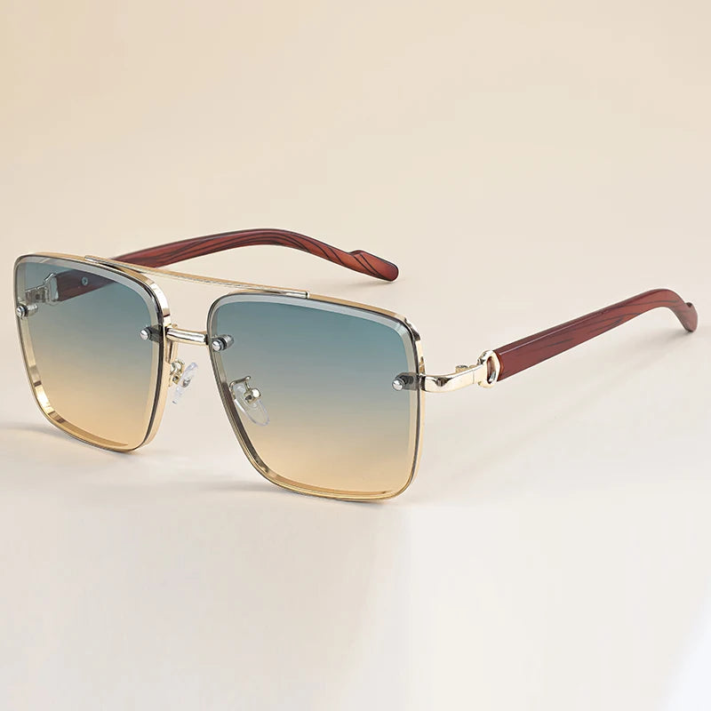 CATERSIDE Retro Wooden Temple Sunglasses Men Square Flat Top Double Bridges Sun Glasses Women Travel Fashion Eyeglass UV400