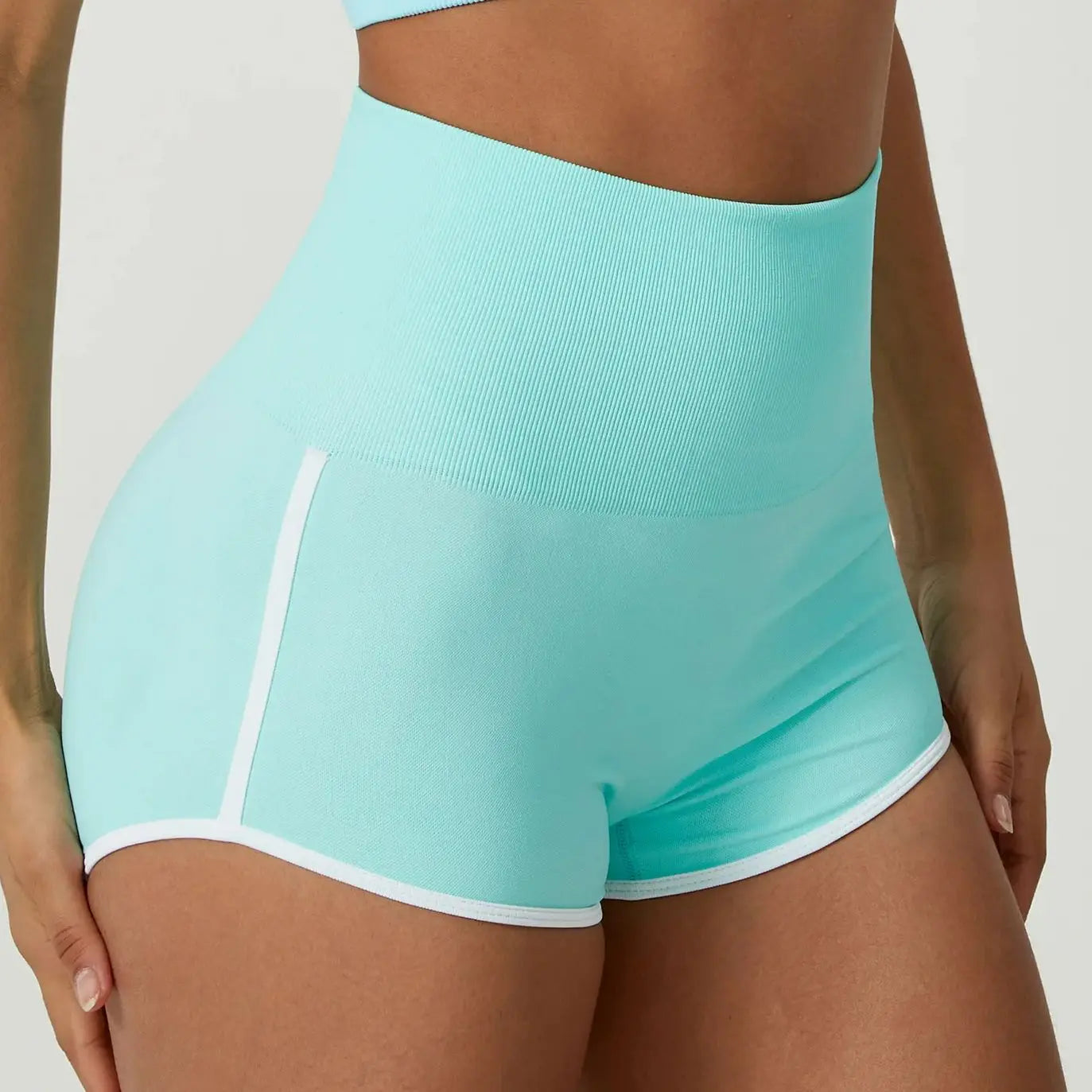 Women Gym Shorts White Edge Athletic Butt Lifting Workout Biker High Waist Yoga Pants Leggins Sports Fitness Three-Pantsy Tights