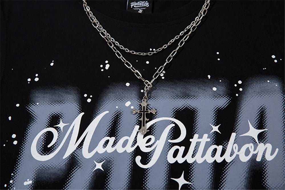 Hip Hop Tank Tops Men's Vintage Letter Graphic Sleeveless T-Shirt Streetwear Hole Harajuku Dancing Breathable Tops with Necklace