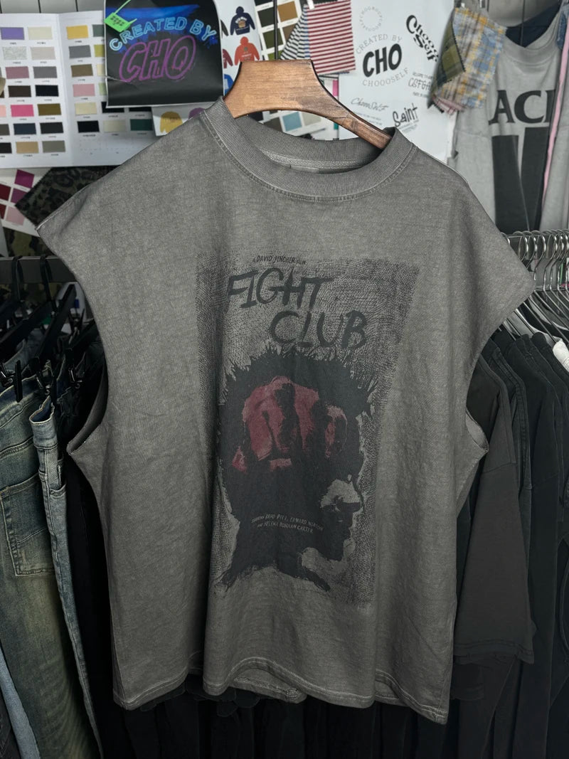 Washed FIGHT CLUB Tank Tops Vest Men Women Summer High Quality SAINT Oversized Sleeveless T-shirt