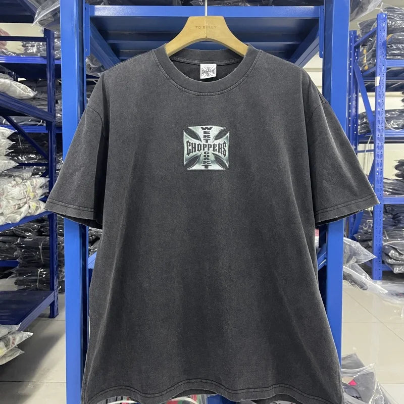 Vintage West Coast Choppers Printed T-Shirt Men's 100% Cotton Breathable Retro Biker Style Loose Fit Casual Streetwear