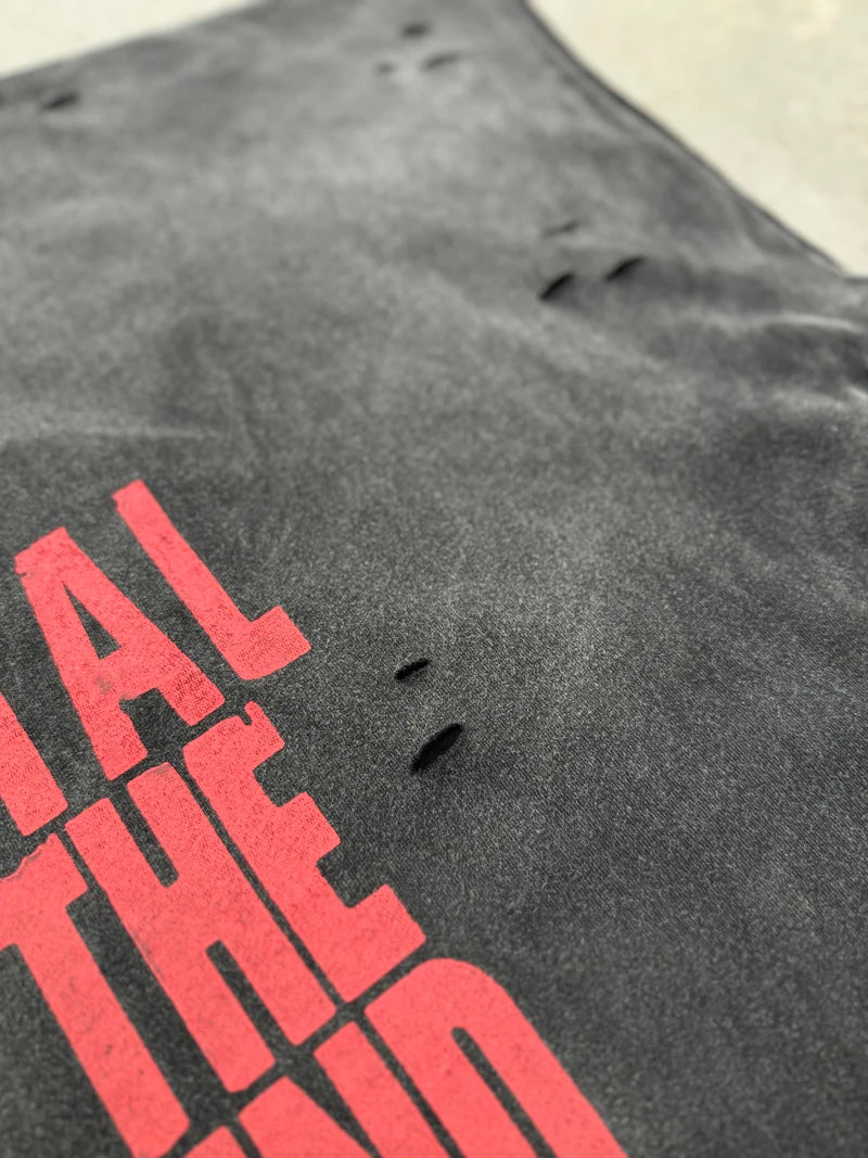 Half Red Skeletons Bone Print Box Tee Hole Damaged Tank Tops T-shirt Men Women Classic Text Graphic Short Sleeve T Shirt Clothes