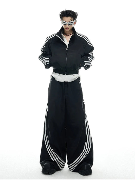 Mauroicardi Spring Cool Baggy White and Black Striped Wide Leg Pants for Mens Elastic Waist Luxury Designer Clothes Streetwear