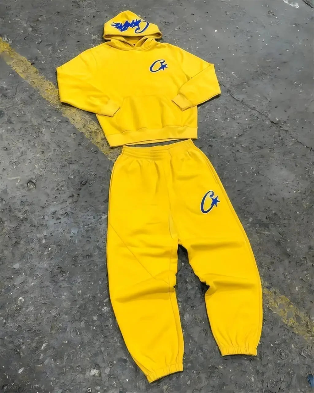 Harajuku couples Clothing set Street retro Gothic tracksuit Y2K Trend Hip Hop personality pattern embroidery oversized tracksuit