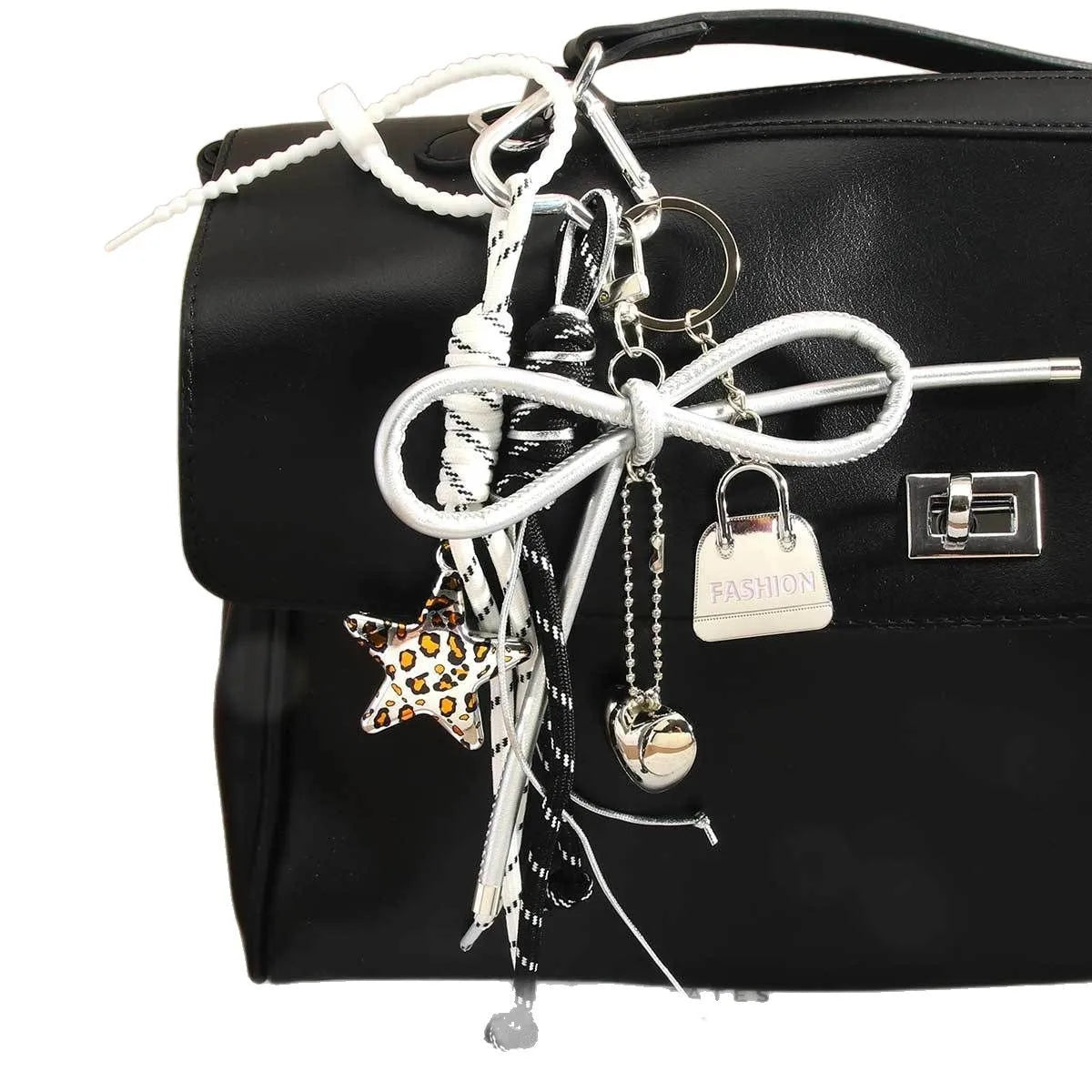 New Leopard Print Five-pointed Star Pendant Mini Bag Love Bow Braided Rope Bag Pendant Keychain High Sense Bag Accessories