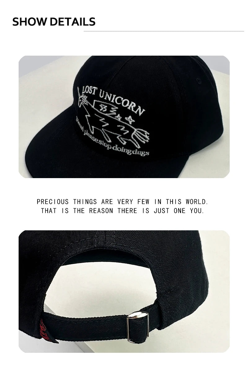 New Unisex Niche Unicorn Letters Embroidery Baseball Hats Flat Eave Sunshade Korean Peaked Caps Versatile Fashion Personal ins