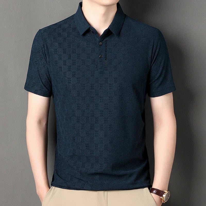 New Men's Business Casual Short Sleeved Shirt with Badge Solid Color Polo Shirt Fashionable Breathable Comfortable Versatile Top