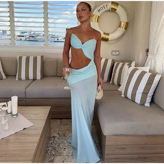 Sexy Backless lace Up Long Dress Women Elegant Sleeveless Side Split Off Shoulder Dresses Female 2025 Summer Beach Party Robes