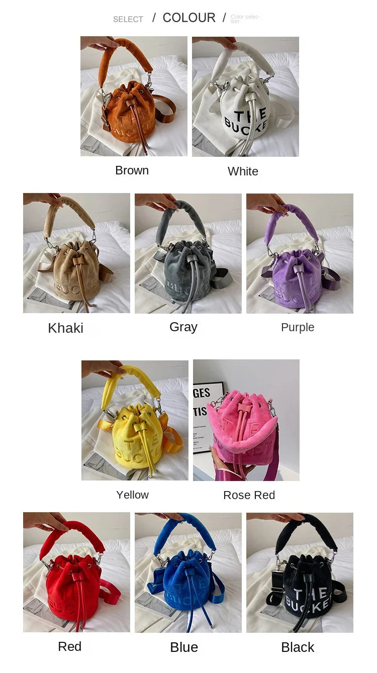 Velvet Bucket Bags for Women Fashion Purses and Handbags Designer Crossbody Bag Luxury Shoulder Bag New Satchel Lady Bag