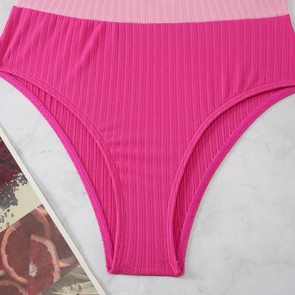 Strappy Bikinis 2025 Women High Waist Swimwear Female Sexy Swimsuit Solid Bathers Bathing Swimming Swim Suit Beachwear Summer