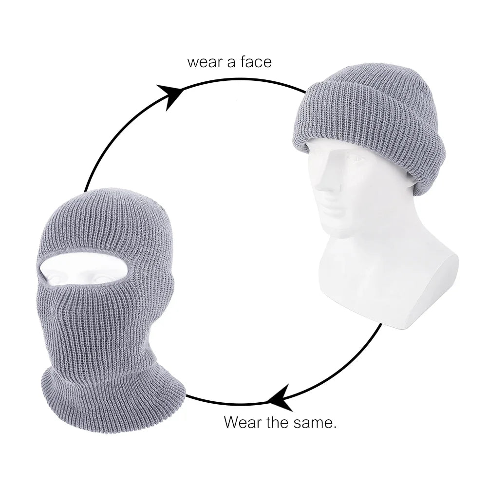 2In1 Mask Beanies Hat Men Winter Balaclava Hats Knitted Hats Fashion Full Face Ski Bonnet Tactical Cycling Earmuffs Cap Knitted