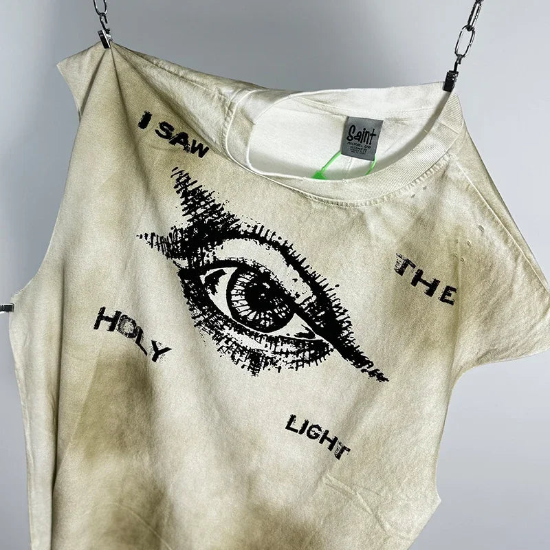 Red Skull Finger Print Damaged Hole Saint Tank Tee Men Women Streetwear Oversized Vest Vintage Washe Black Sleeveless T Shirt