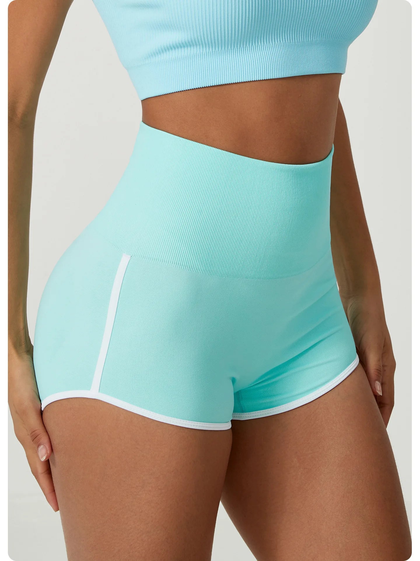 Women Gym Shorts White Edge Athletic Butt Lifting Workout Biker High Waist Yoga Pants Leggins Sports Fitness Three-Pantsy Tights