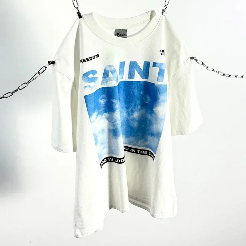 Red Skull Finger Print Damaged Hole Saint Tank Tee Men Women Streetwear Oversized Vest Vintage Washe Black Sleeveless T Shirt