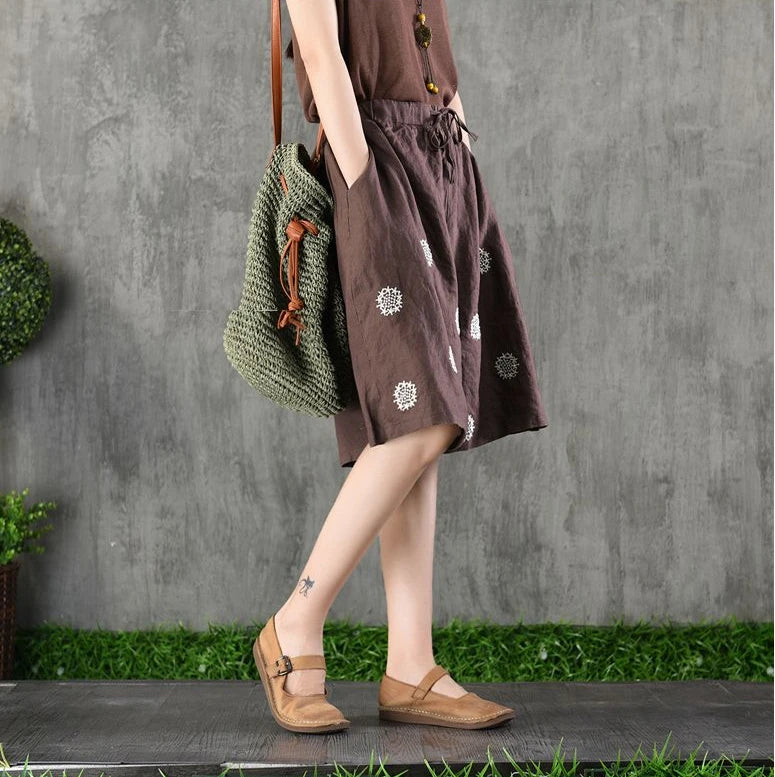 Short Pants Woman Knee Length Bermuda Cotton Embroidery Half Wide Shorts for Women Mid Harajuku Fashion Low Price Outfits Summer