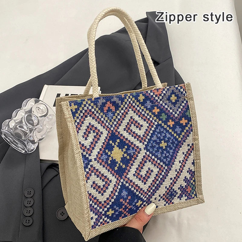 Canvas Bags For Women Shoulder Bag Retro Casual Tote Handbags Ethnic Style Large Capacity Hand Bags Japanese Style Student Bag
