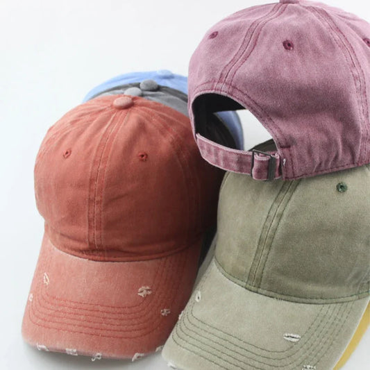 New Unisex Vintage Washed Cotton Baseball Cap Solid Color Hole Adjustable Custom Logo Outdoor Sport Sun Snapback Hat Dad Hats