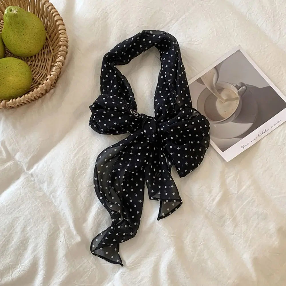 Elegant Ribbon Polka Dot Scarf Printed Multifunction Scarf Headband Thin Head Scarf Long Scarves Party