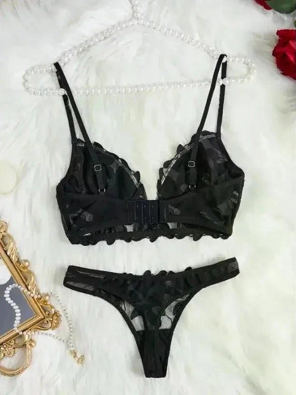 Fairy Lingerie Floral Valentine Charming Brief Panty Underwear Sexy Nighty Fancy V Underwear Brief Set for Lady  See Through Bra