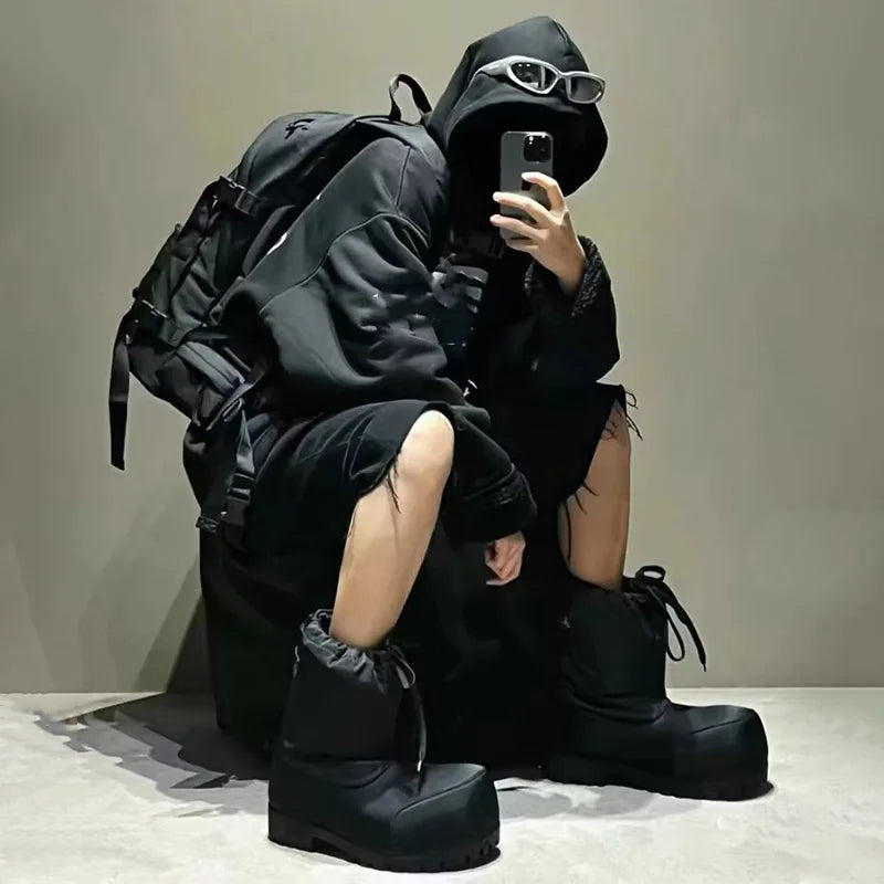 Brand Big Head Ugly Snow Boots Winter Waterproof Non-slip Drawstring Thick Bottom Warm Heightening Short Boots Women's Ski Boots
