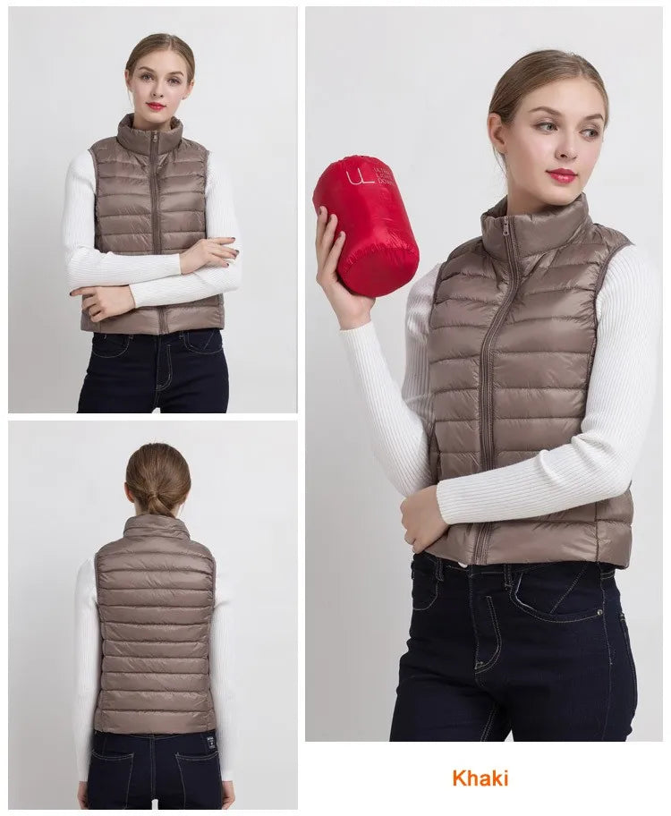0-10 ℃   Femmes gilets automne hiver Ultra léger canard vers le bas gilet femme mince sans manches veste coupe-vent chaud bouffant gilet 4XL