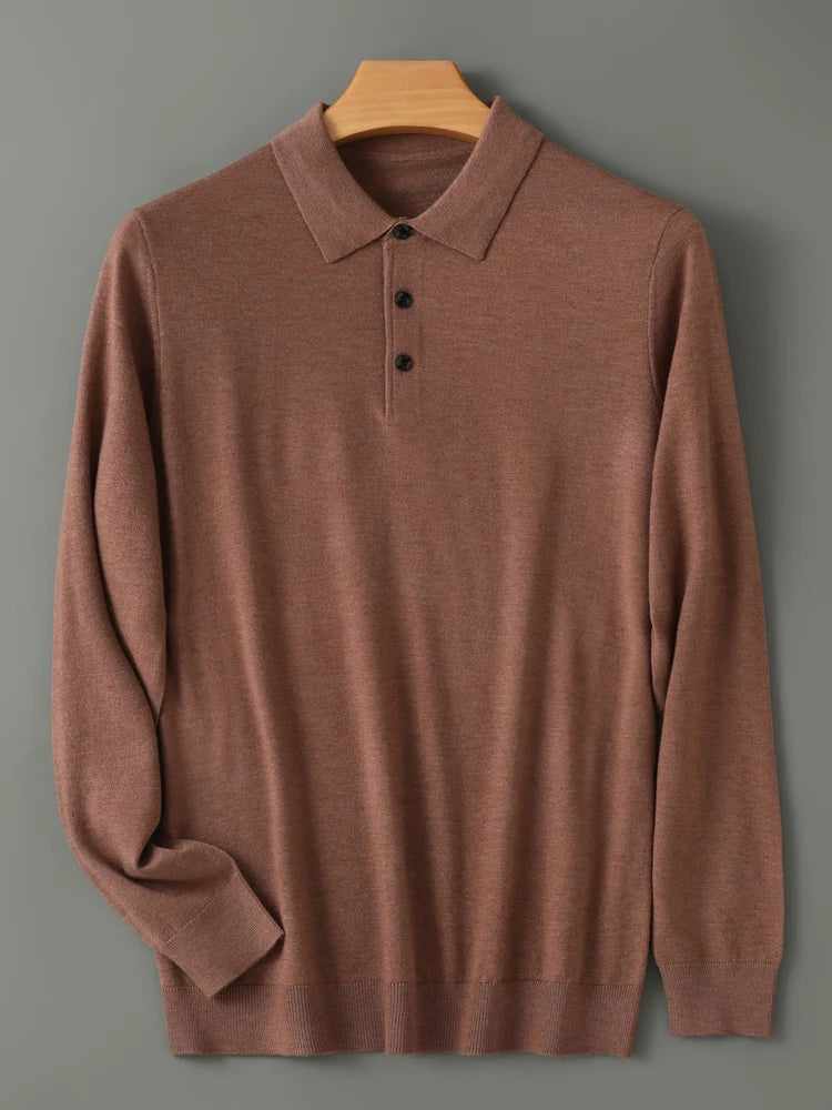 Spring Autumn Men Shirt  Merino Worsted Wool Knitted Pullover Long Sleeve Polo-Collar Clothing Tops Smart Casual Thin Outerwears