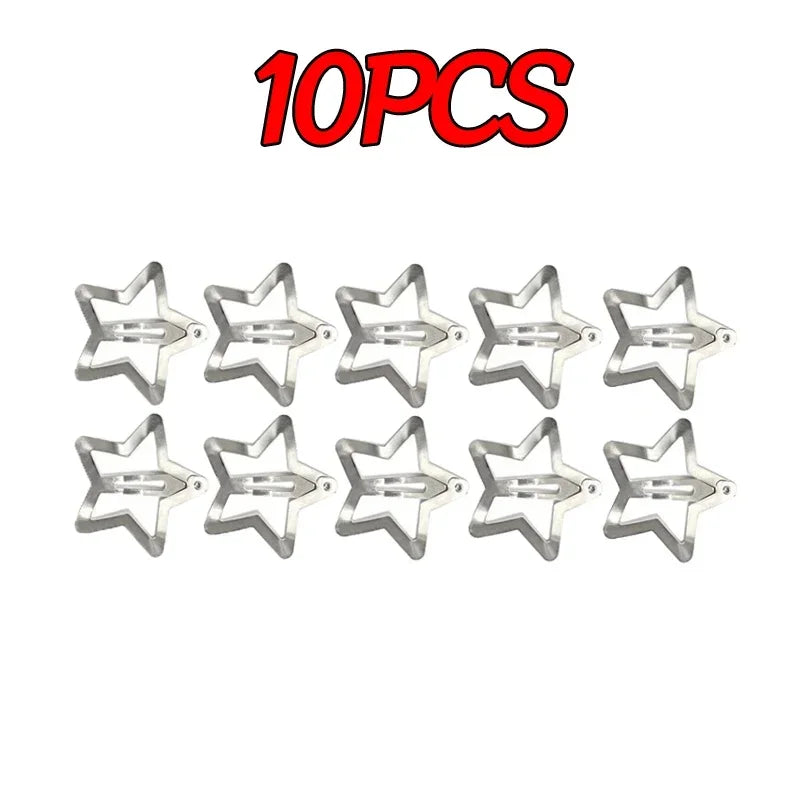 Silver Star BB Hair Clips Y2K Cute Metal Snap Star Hairpins Hair Clips Side Barrettes Hairs Grip Women Hair Accessories Headwear