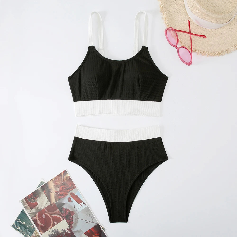 Strappy Bikinis 2025 Women High Waist Swimwear Female Sexy Swimsuit Solid Bathers Bathing Swimming Swim Suit Beachwear Summer