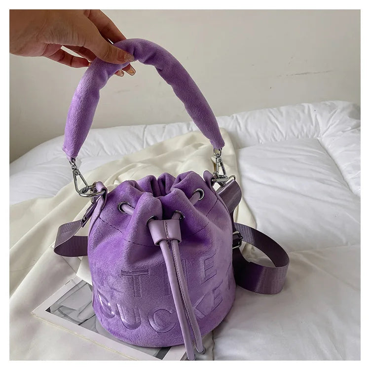 Velvet Bucket Bags for Women Fashion Purses and Handbags Designer Crossbody Bag Luxury Shoulder Bag New Satchel Lady Bag