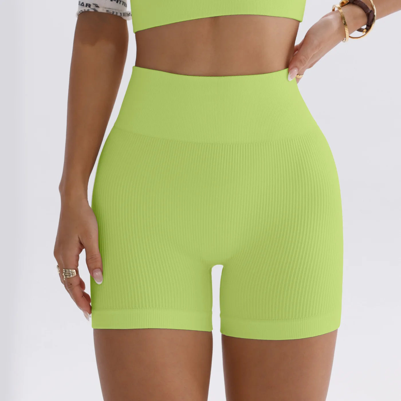 High-waisted Yoga Pant For Women, Designed To Lift And Shape, Tight-fitting With Solid Color And Ribbed Texture, Sports Shorts