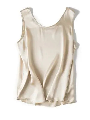 SuyaDream. Débardeur basique confortable pour femmes, 100% soie véritable, t-shirt Chic sans manches à col rond, gilets d'été solides 2025, blanc, rose, Beige