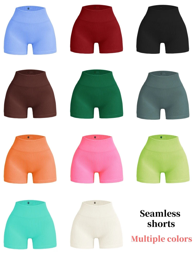 High-waisted Yoga Pant For Women, Designed To Lift And Shape, Tight-fitting With Solid Color And Ribbed Texture, Sports Shorts