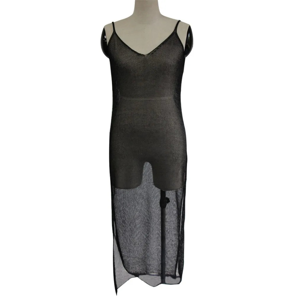 Robe de plage en maille tricotée pour femmes, sexy, longue, tunique, Cover-Up, vêtements d'été, V651