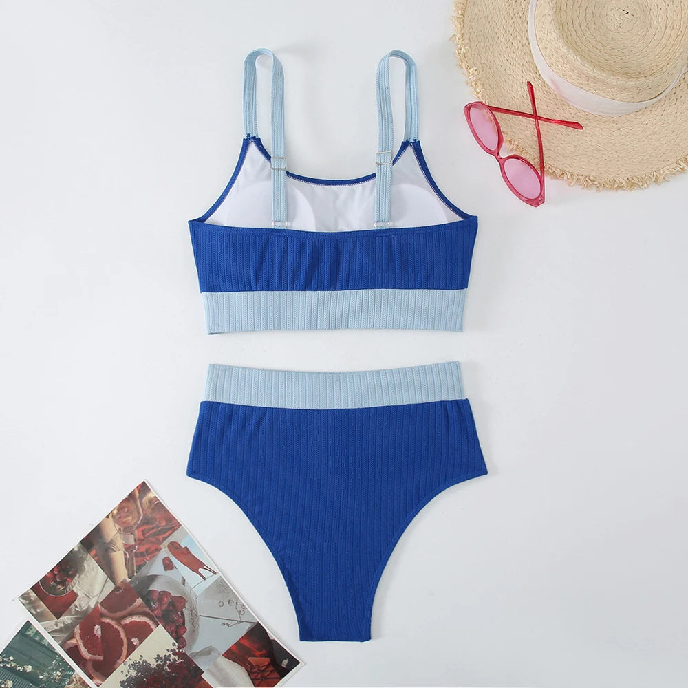 Strappy Bikinis 2025 Women High Waist Swimwear Female Sexy Swimsuit Solid Bathers Bathing Swimming Swim Suit Beachwear Summer