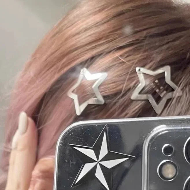Silver Star BB Hair Clips Y2K Cute Metal Snap Star Hairpins Hair Clips Side Barrettes Hairs Grip Women Hair Accessories Headwear