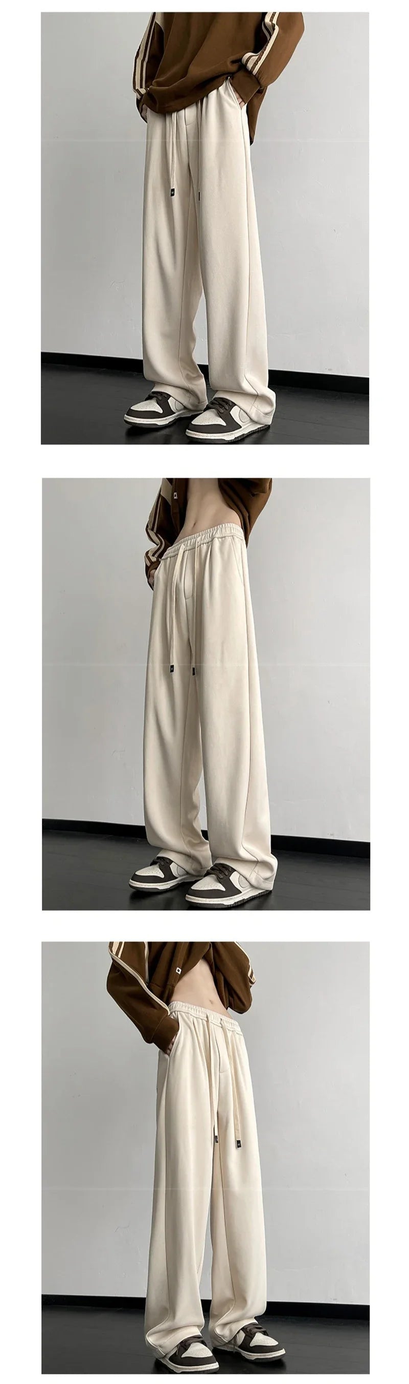 Spring Men's Solid Color Fleece Baggy Sweatpants Y2K Streetwear Straight Wide Leg Trousers 2025 New Korean Fashion Pants