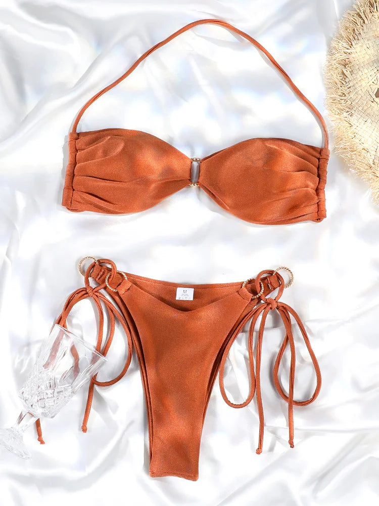 Miyouj Push Up Bikinis New Two Piece Suit 2025 Bathsuit Sexy Bikini Sets Hollow Out Swimsuit String Bathwear Low Waist Swimwear